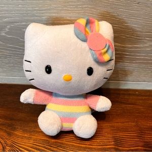 Hello Kitty Plush 6” Pastel Stripes Bow Pink TY Sanrio Cat Soft Toy Play Stuffie